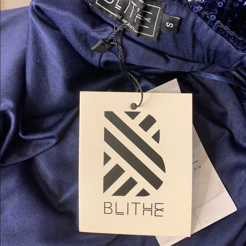 BLITHE Blue Halter Sequins Mini Assymetric Dress - Picture 7 of 8